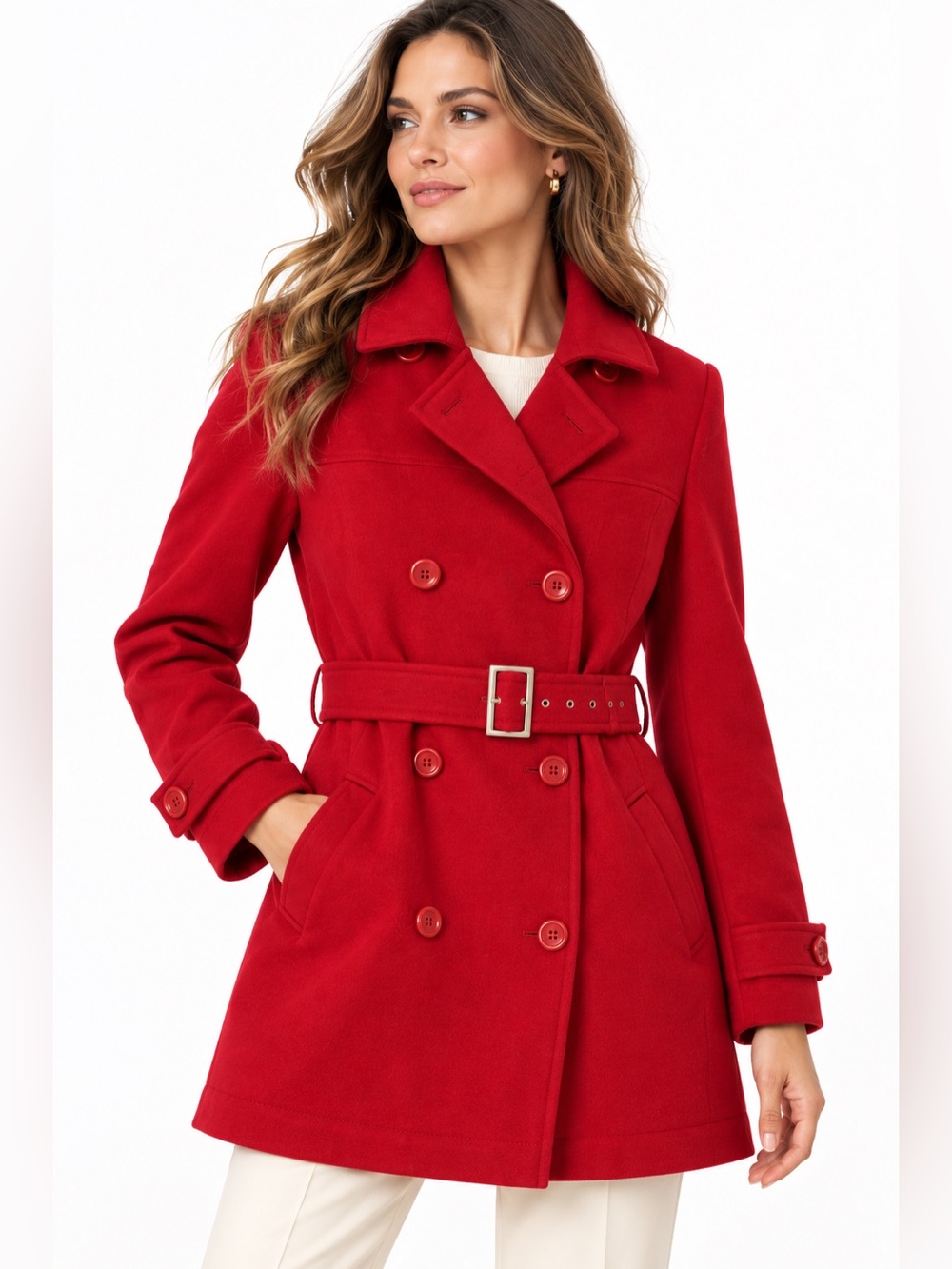Sisley Red Belted Trench Coat Made in Italy Y2K Mod Double Breasted S